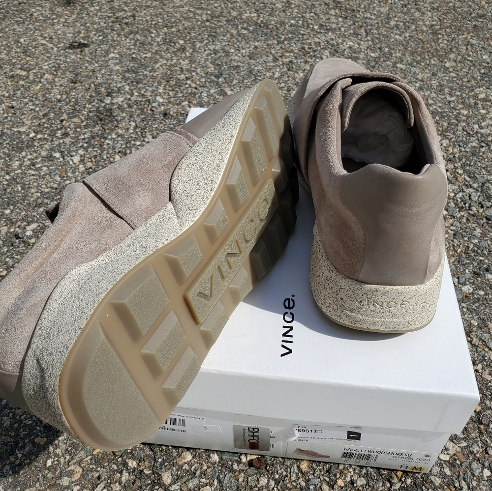NIB VINCE Gage Woodsmoke Gray Leather Suede Velcro Walking Sneakers sz 11 - Picture 8 of 9